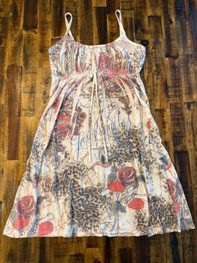 Press Apparel Tank top dress. women's sz S. leopard roses cream. Los Angeles